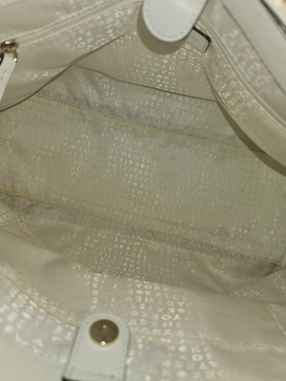 kate spade Laurel Way Leighann Cream Leather Tote with Black Handles